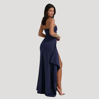 Jesica | Vestido maxi de invitada sin tirantes con abertura para mujer
