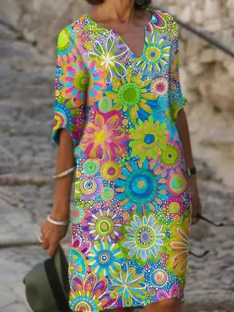 Taliana | Women's Flattering V-Neck Floral Mini Dress | Lightweight
