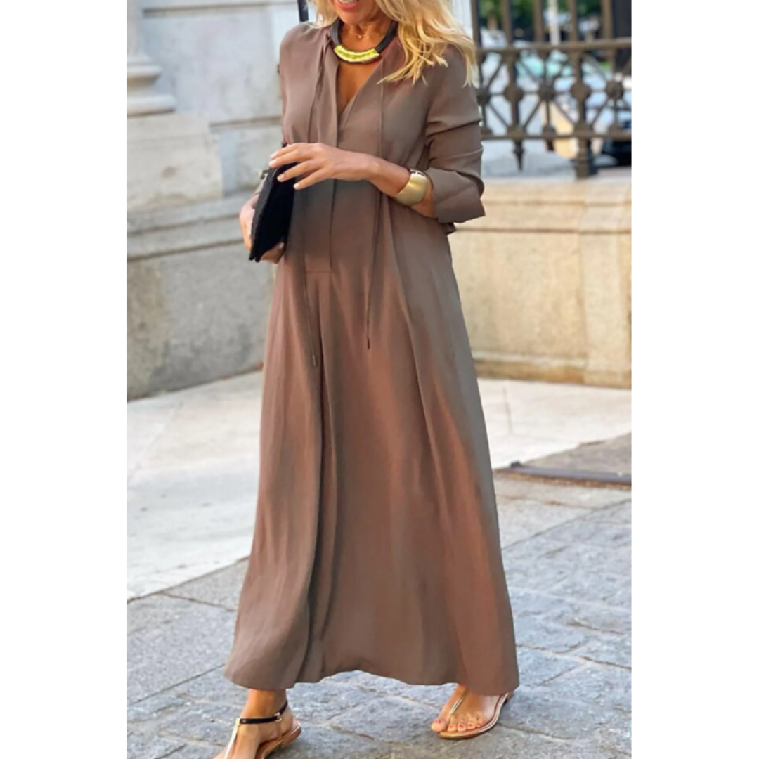 Waleria | Langes, lässiges Damenkleid mit Knopfleiste | Bequem