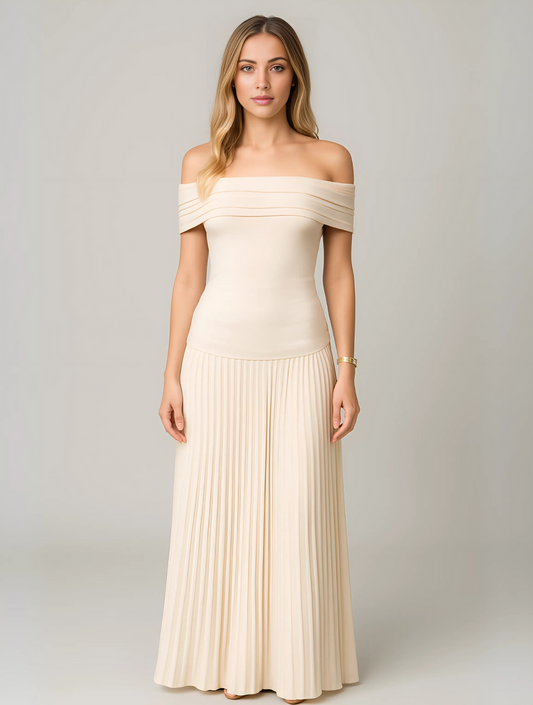 Dalina | Faltenreiches Maxikleid mit schulterfreiem Design für Damen