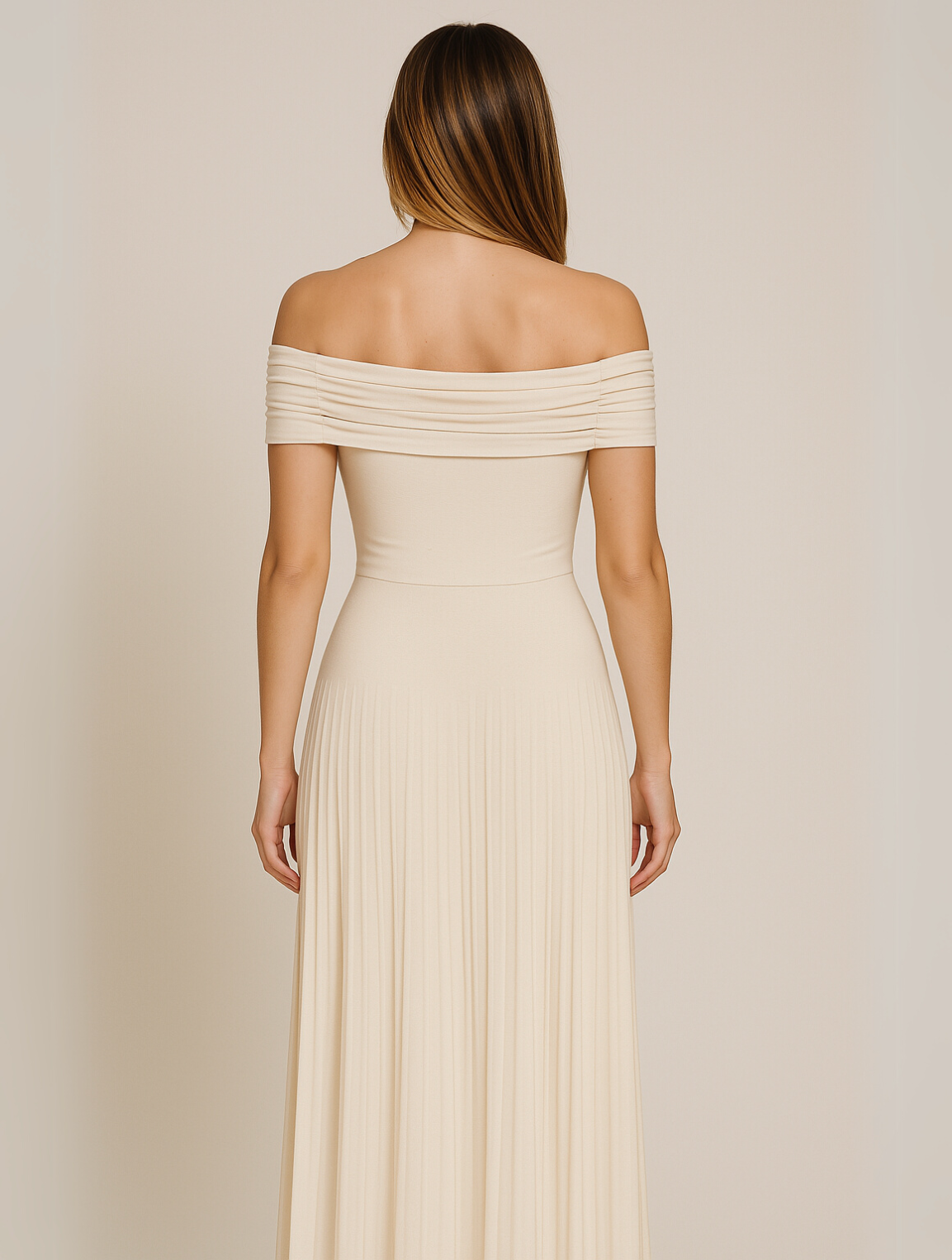 Dalia | Robe maxi de mariage plissée avec design épaules dénudées pour femme
