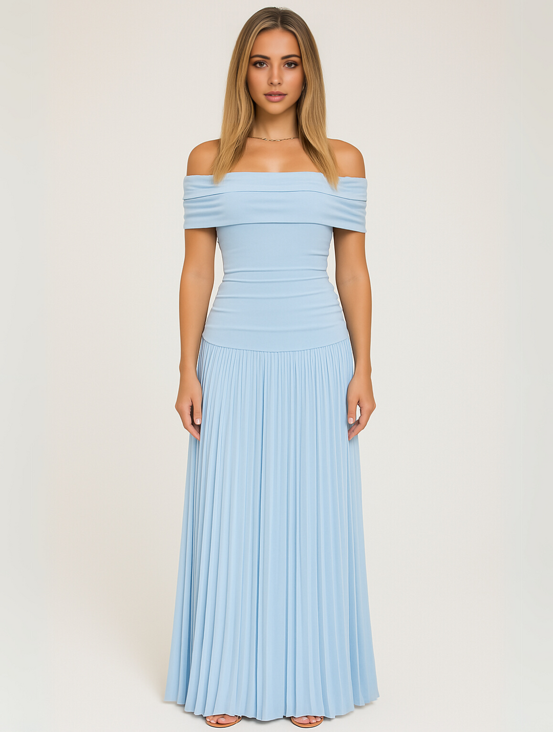 Dalina | Women's Pleated Off-the-Shoulder Maxi Dress
