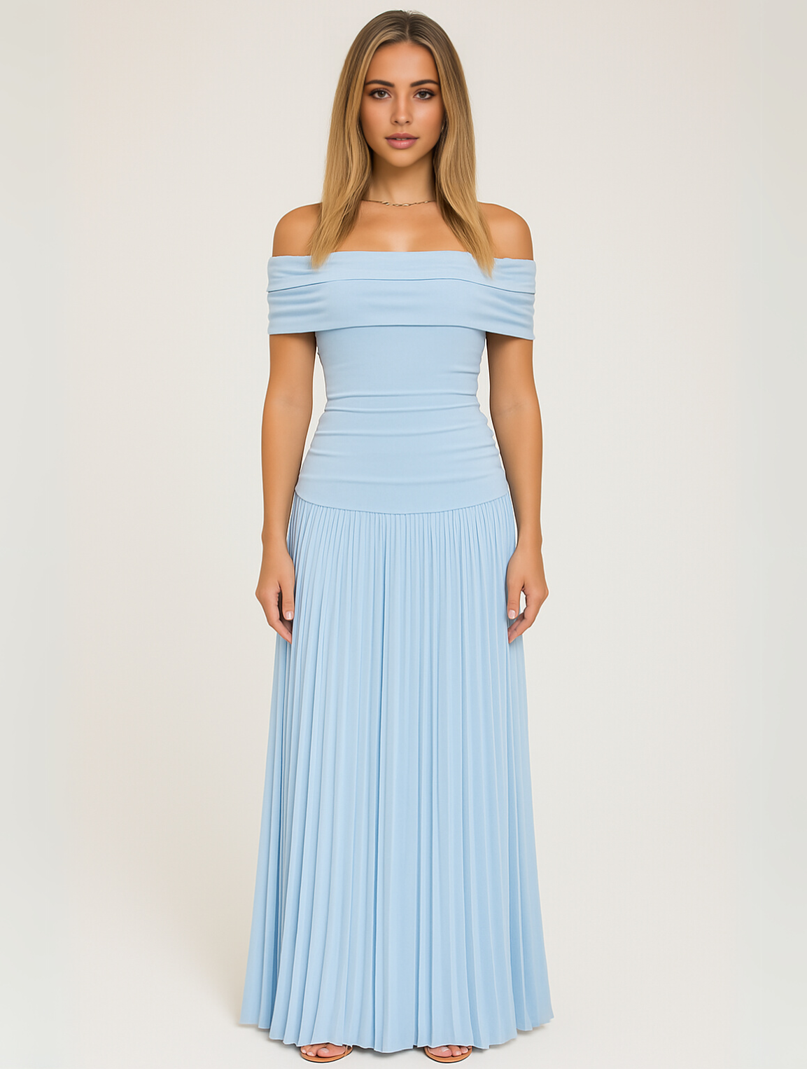 Dalia | Robe maxi de mariage plissée avec design épaules dénudées pour femme