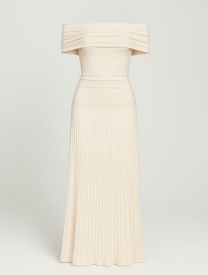 Dalia | Robe maxi de mariage plissée avec design épaules dénudées pour femme