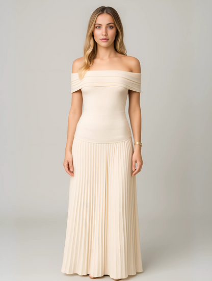 Dalia | Robe maxi de mariage plissée avec design épaules dénudées pour femme