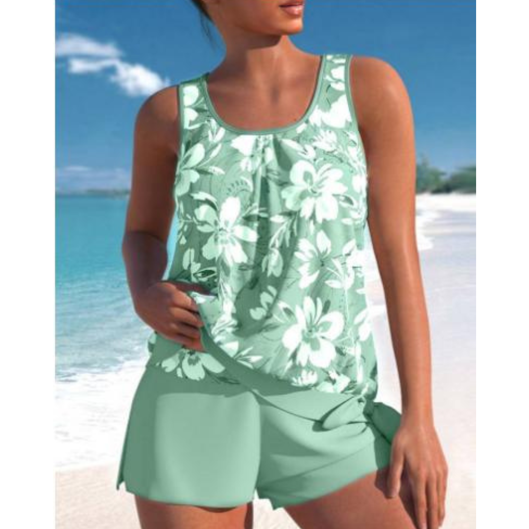 Wilandra | Conjunto de dos piezas para mujer con top floral sin mangas y shorts | Verano