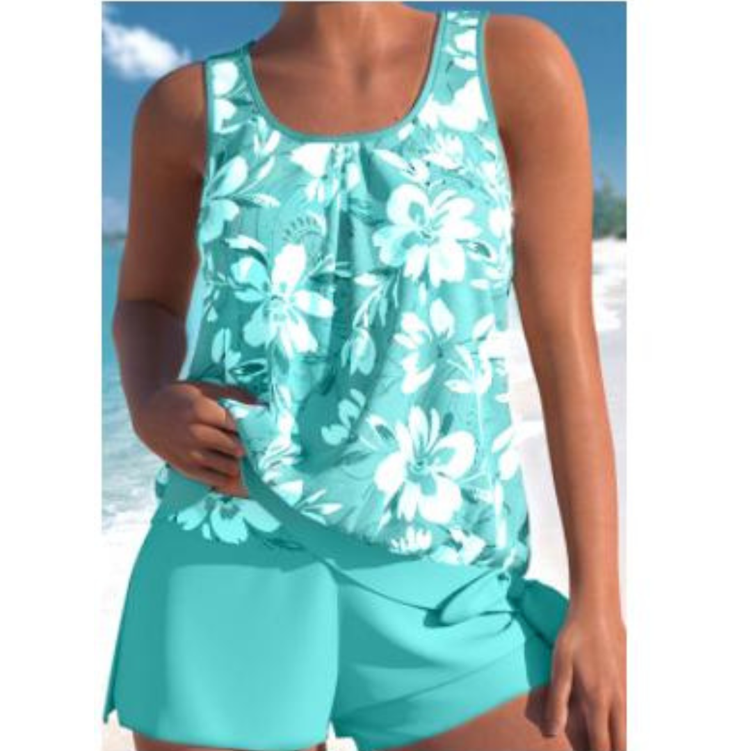 Wilandra | Conjunto de dos piezas para mujer con top floral sin mangas y shorts | Verano