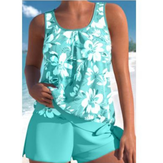 Wilandra | Conjunto de dos piezas para mujer con top floral sin mangas y shorts | Verano
