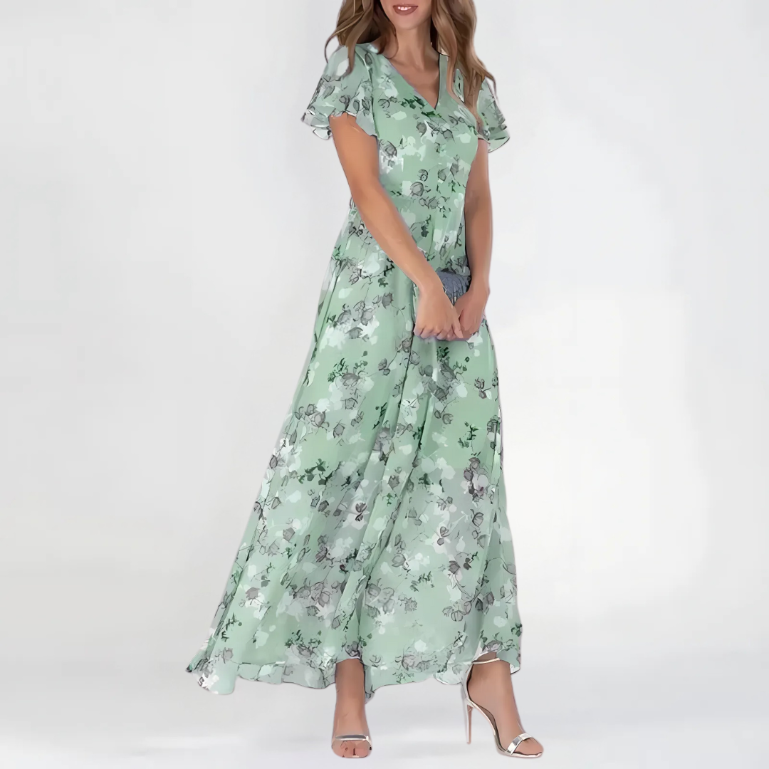 Zoila | Elegantes Midikleid mit Blumenmuster für Damen mit kurzen Ärmeln  