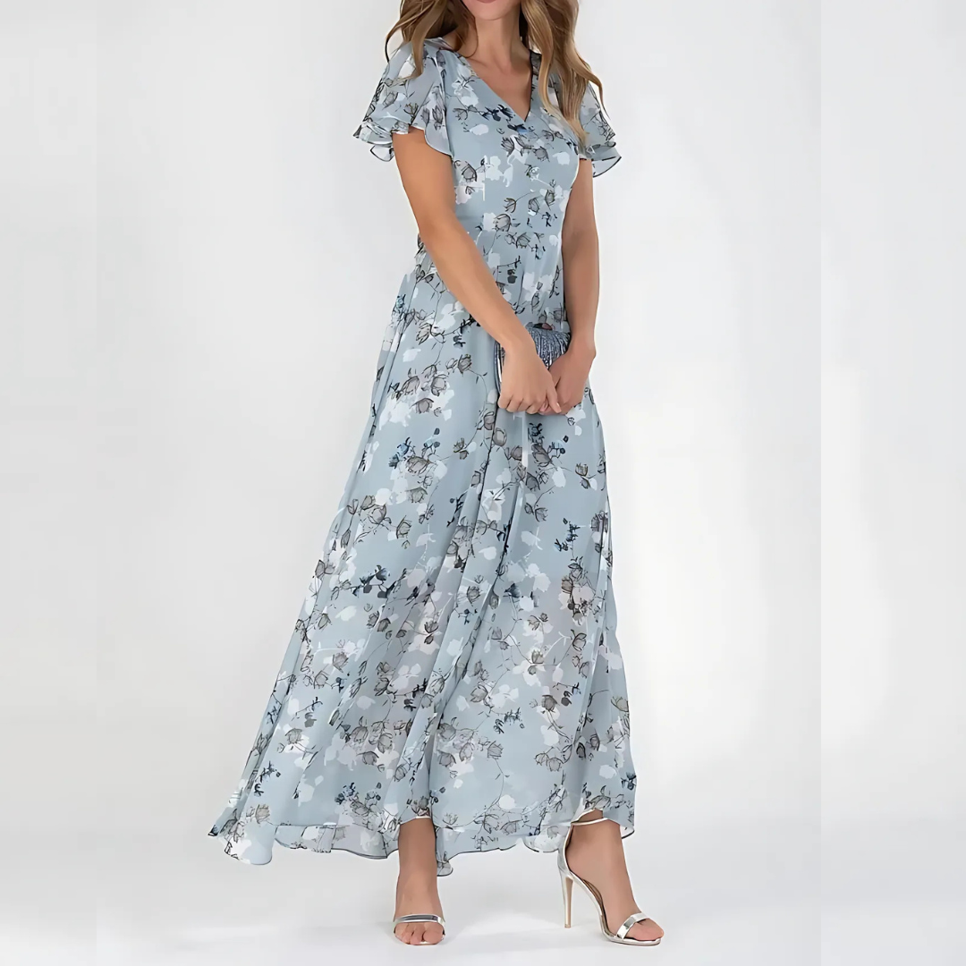 Zoila | Elegantes Midikleid mit Blumenmuster für Damen mit kurzen Ärmeln  