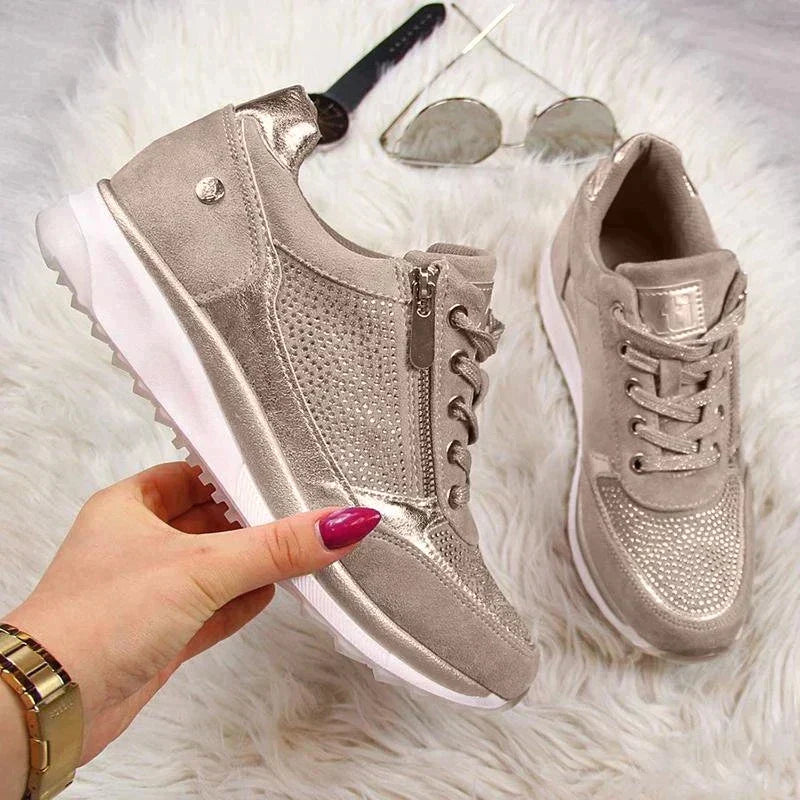 Prisella | Moderne Damen-Sneaker mit Schnürsenkeln | Keilabsatz