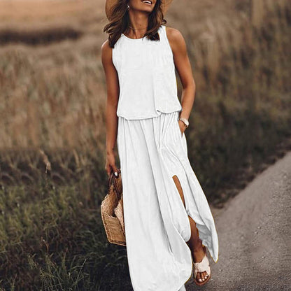 Kariela | Elegantes Damen-Maxikleid mit seitlichem Schlitz | Ärmellos