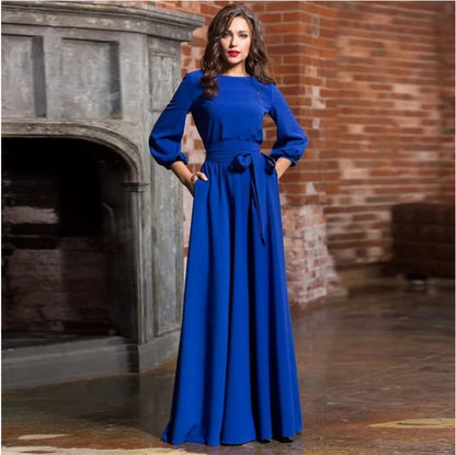 Zelmira | Elegantes langes Kleid für Damen mit Stoffgürtel  