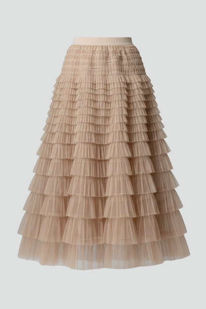 Teresa | Women's layered tulle midi skirt with elastic waist