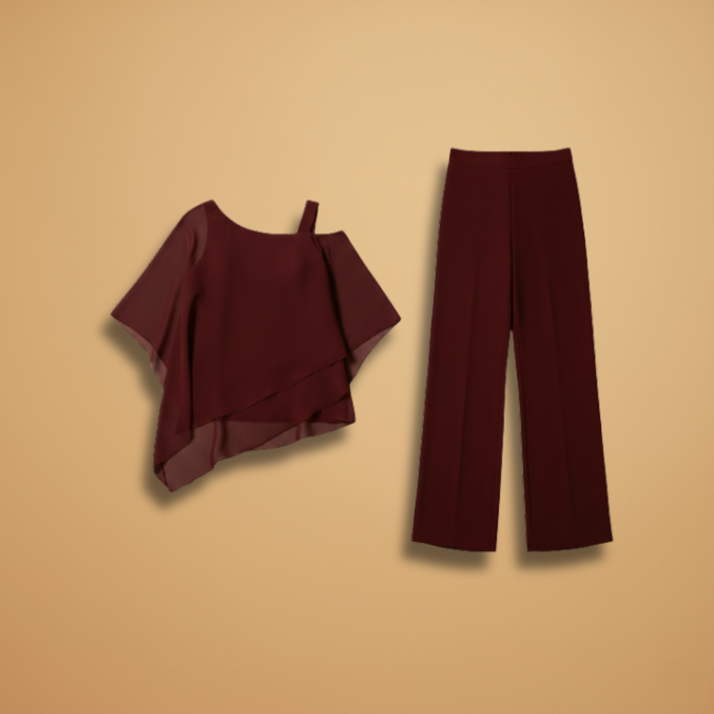 Elisa | Damenensemble aus Chiffon mit asymmetrischem Design