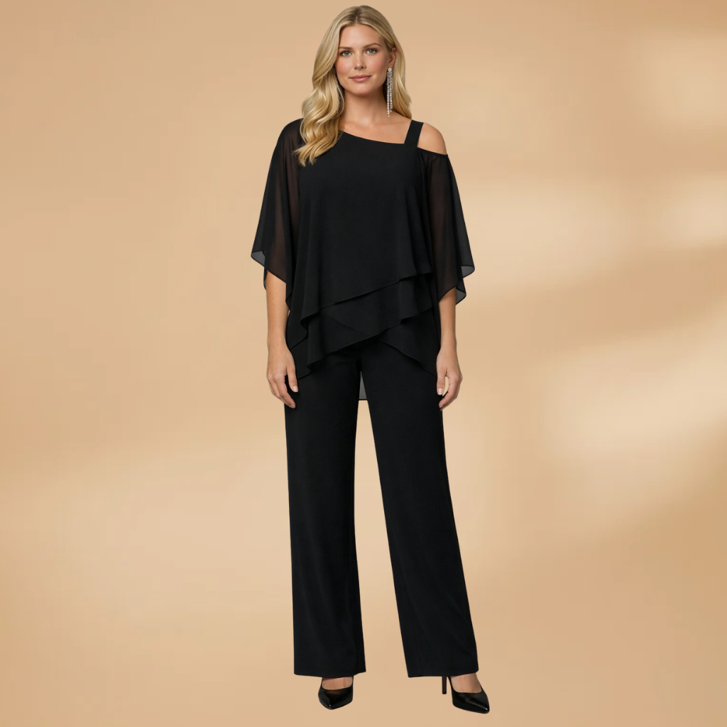 Elisa | Damenensemble aus Chiffon mit asymmetrischem Design