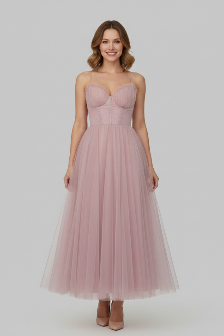 Marta | Maxikleid für Damen ohne Träger mit Tüllrock