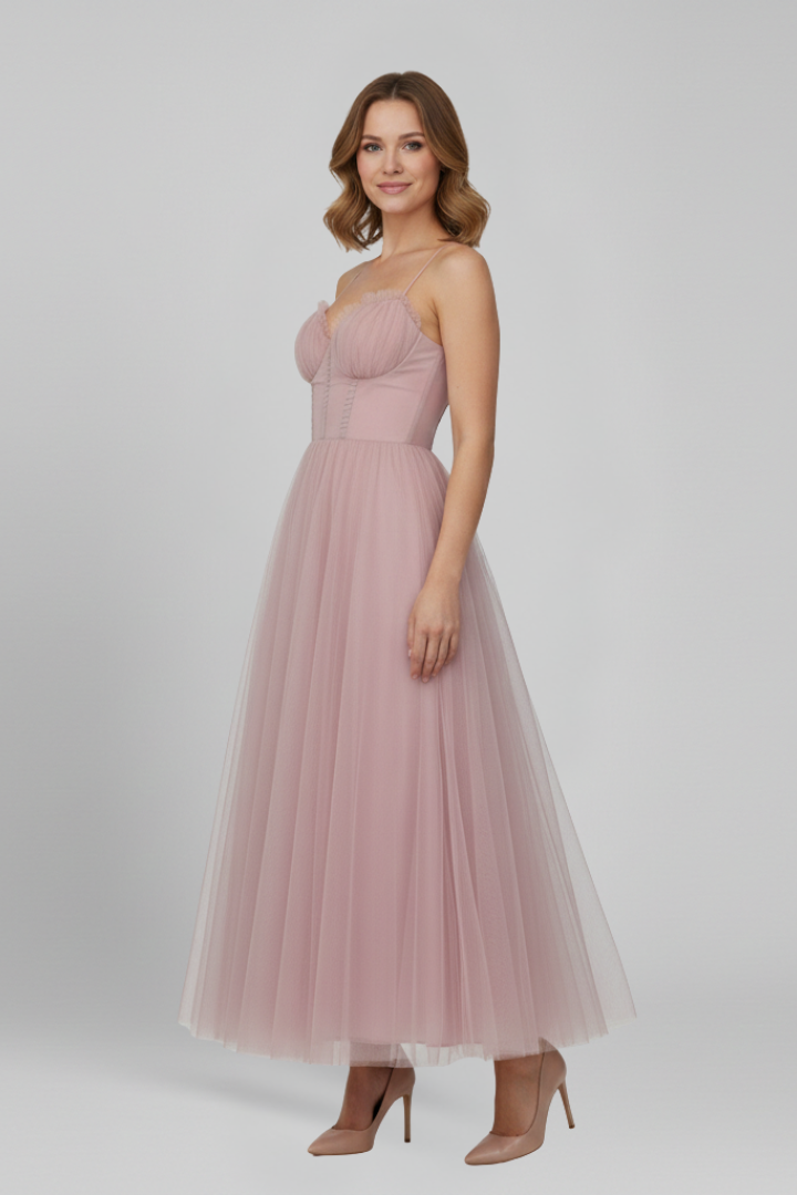 Marta | Maxikleid für Damen ohne Träger mit Tüllrock