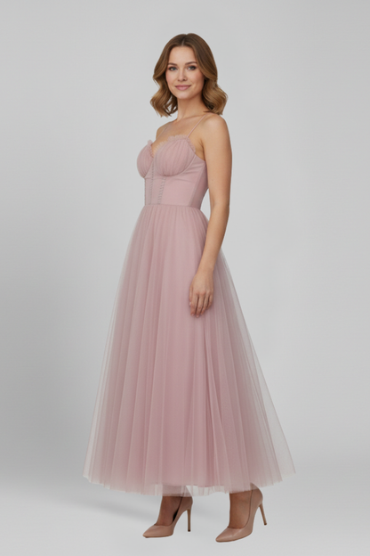 Marta | Maxikleid für Damen ohne Träger mit Tüllrock