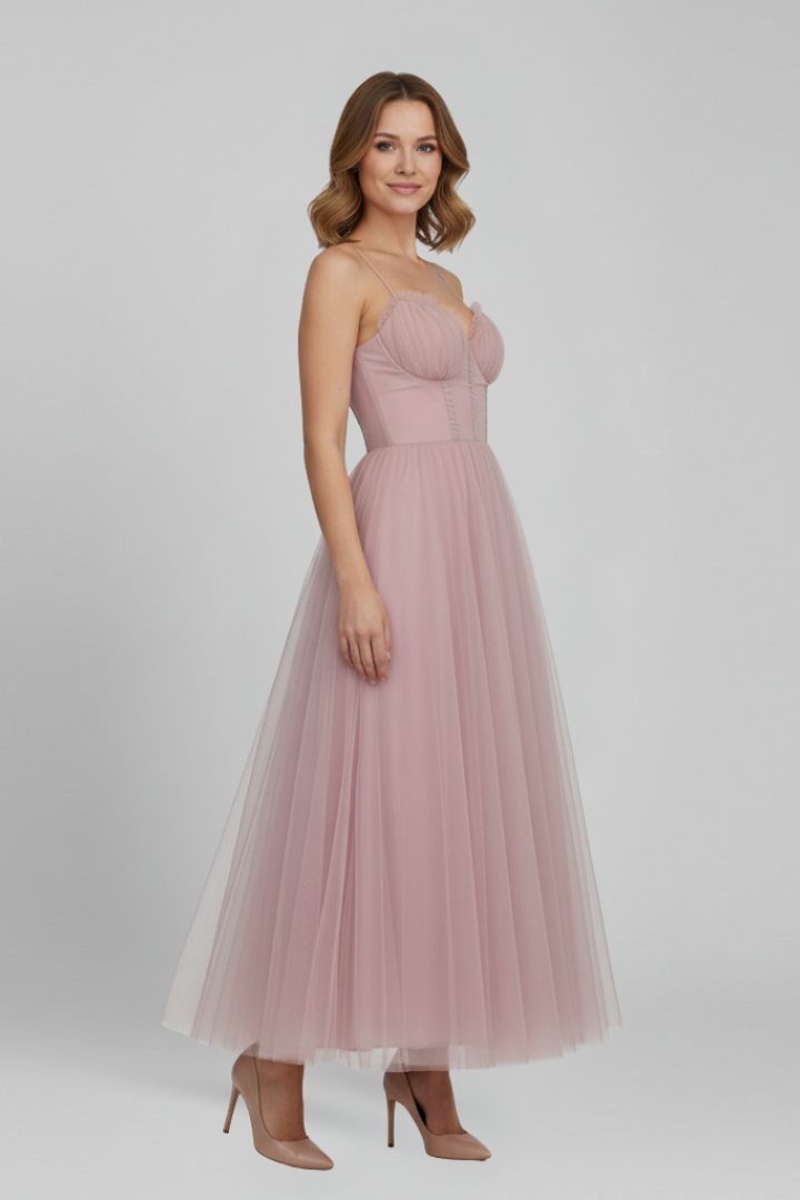 Marta | Maxikleid für Damen ohne Träger mit Tüllrock