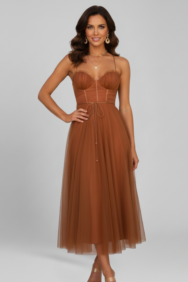 Marta | Maxikleid für Damen ohne Träger mit Tüllrock