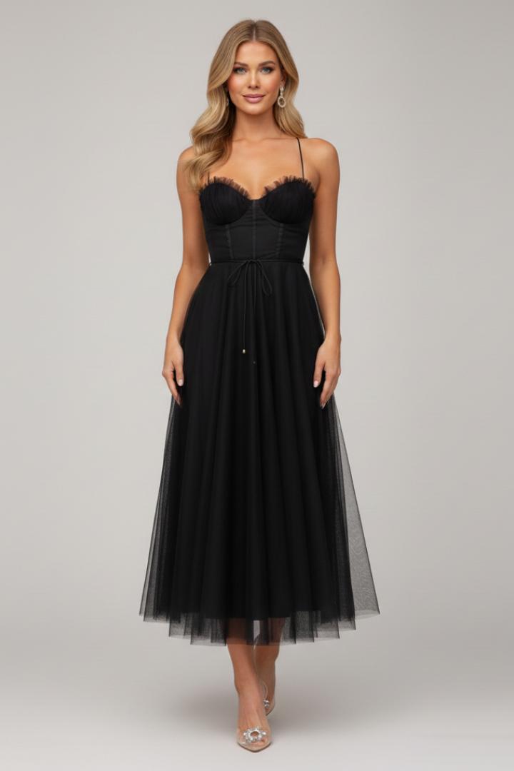 Marta | Maxikleid für Damen ohne Träger mit Tüllrock