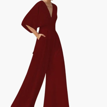 Guadalupe | Women's wedding jumpsuit with V-neck and short sleeves