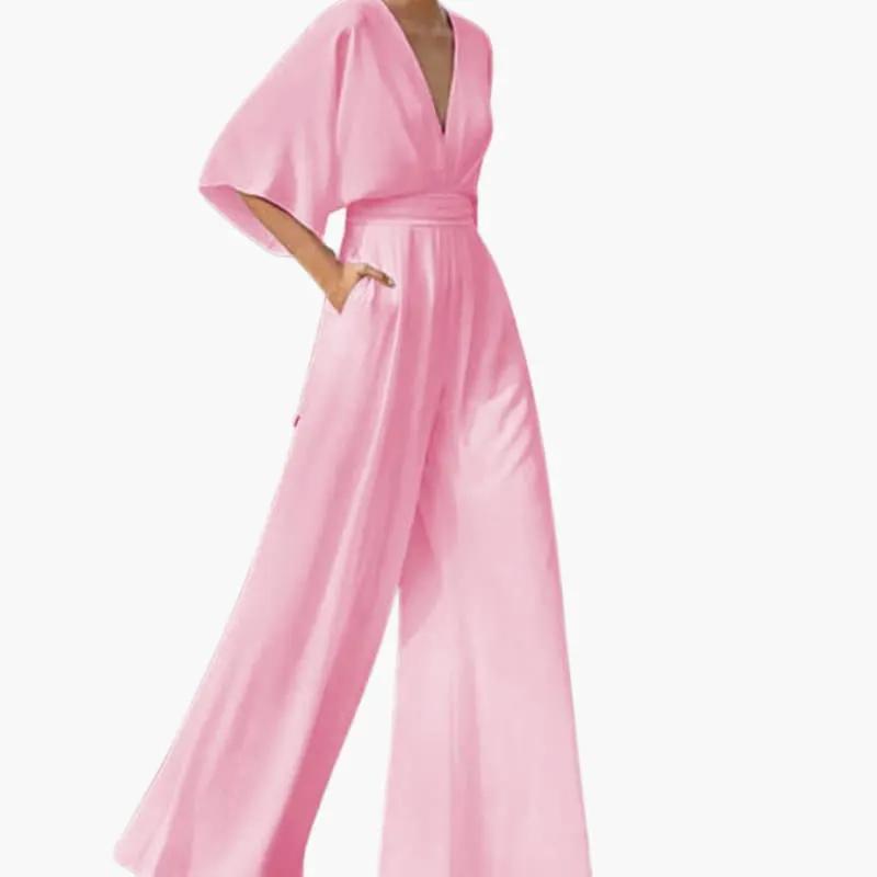 Guadalupe | Women's wedding jumpsuit with V-neck and short sleeves