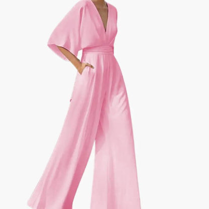 Guadalupe | Women's wedding jumpsuit with V-neck and short sleeves