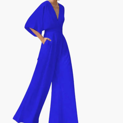 Guadalupe | Women's wedding jumpsuit with V-neck and short sleeves