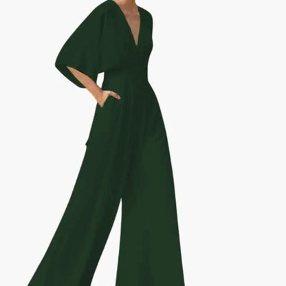 Guadalupe | Women's wedding jumpsuit with V-neck and short sleeves
