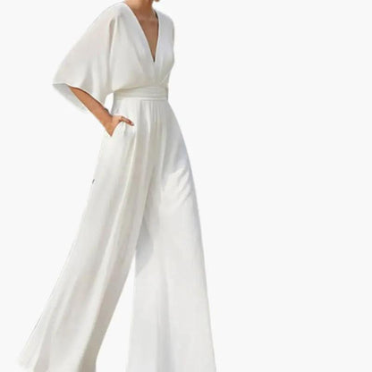Guadalupe | Women's wedding jumpsuit with V-neck and short sleeves