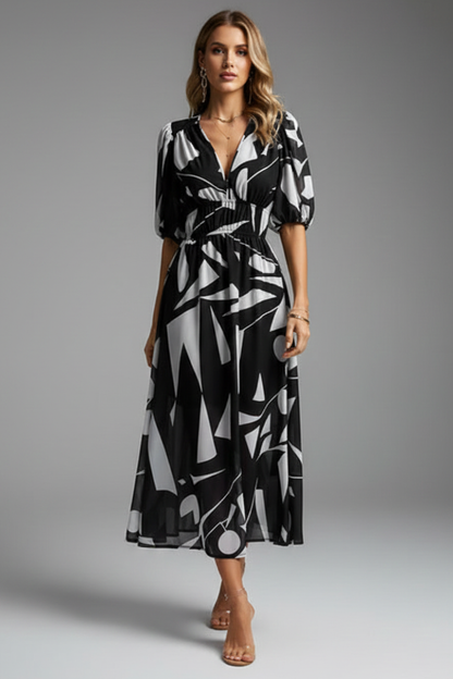Mónica | Midikleid für Damen mit Blumenmuster und V-Ausschnitt