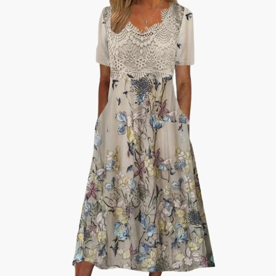 Vanessa | Vestido midi para mujer con escote en V y encaje