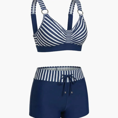 Laura | Conjunto bikini para mujer con rayas y shorts