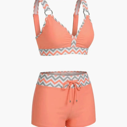 Laura | Conjunto bikini para mujer con rayas y shorts