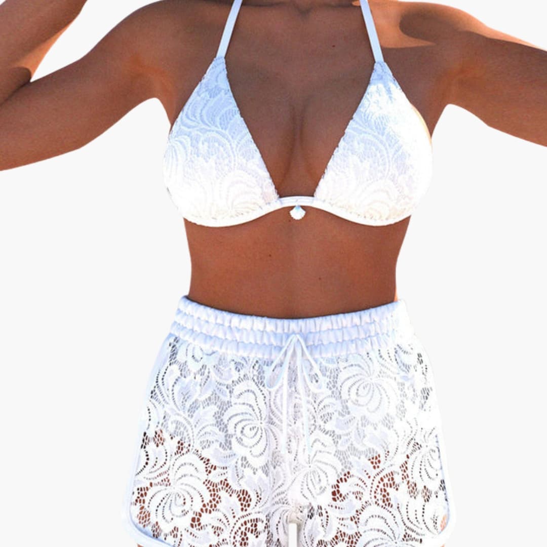 Alicia | Conjunto bikini para mujer sin tirantes y shorts con cordón