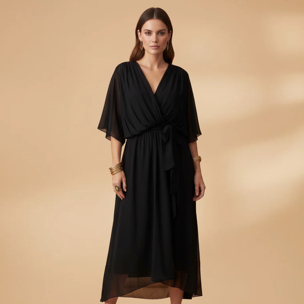 Angela| Robe en mousseline pour femme avec col en V et ampleur