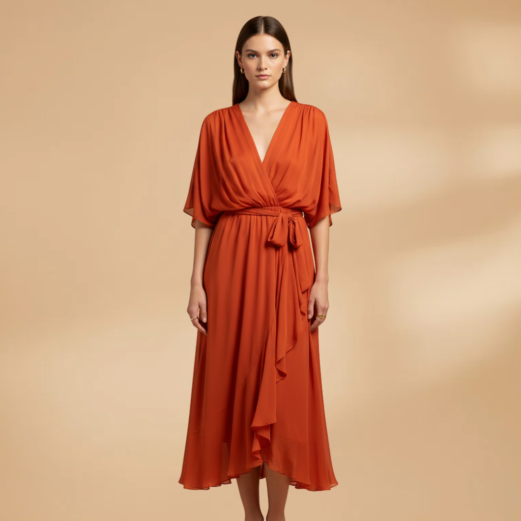 Angela| Robe en mousseline pour femme avec col en V et ampleur