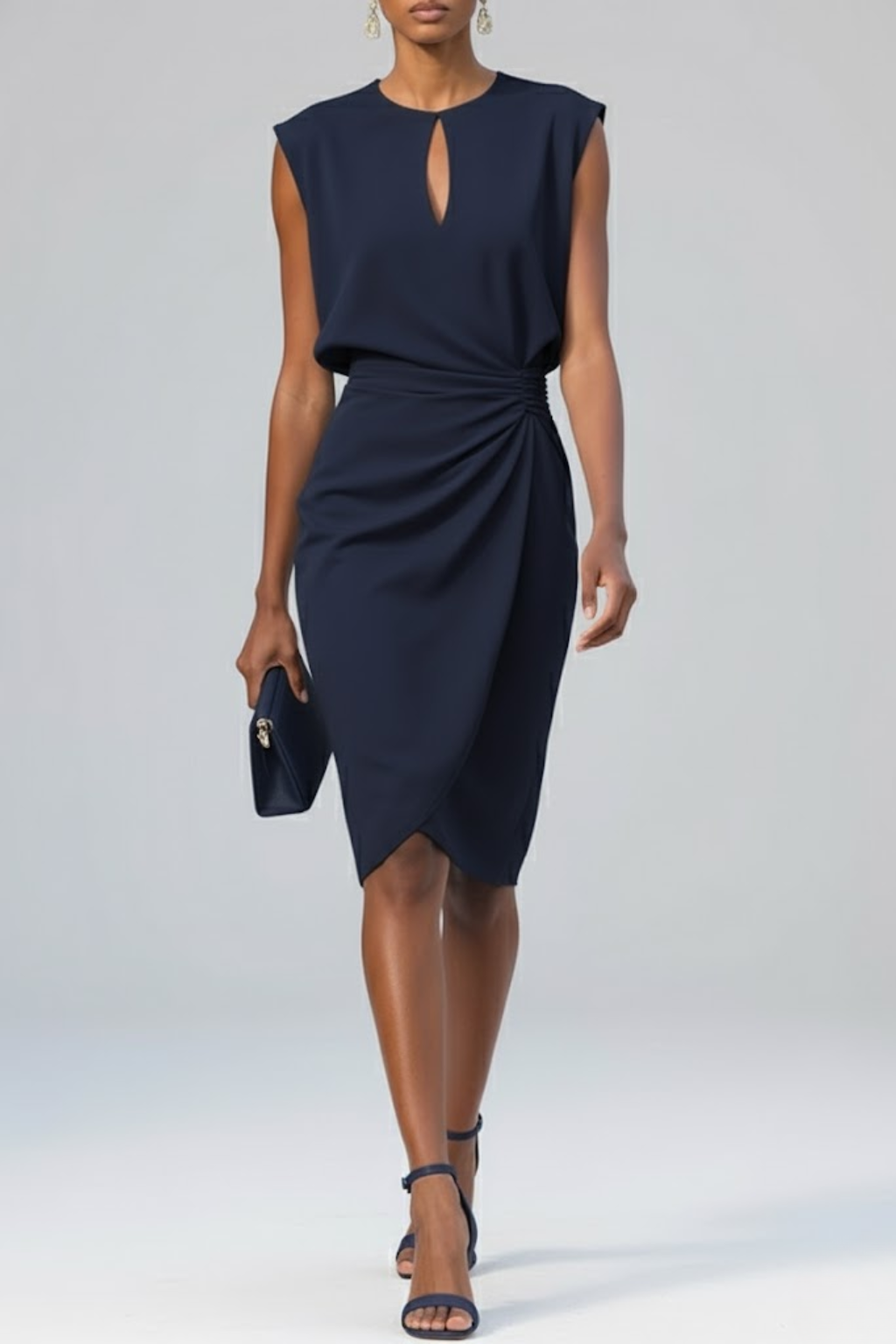 Clara | Robe midi pour femme avec encolure à fente et détails froncés