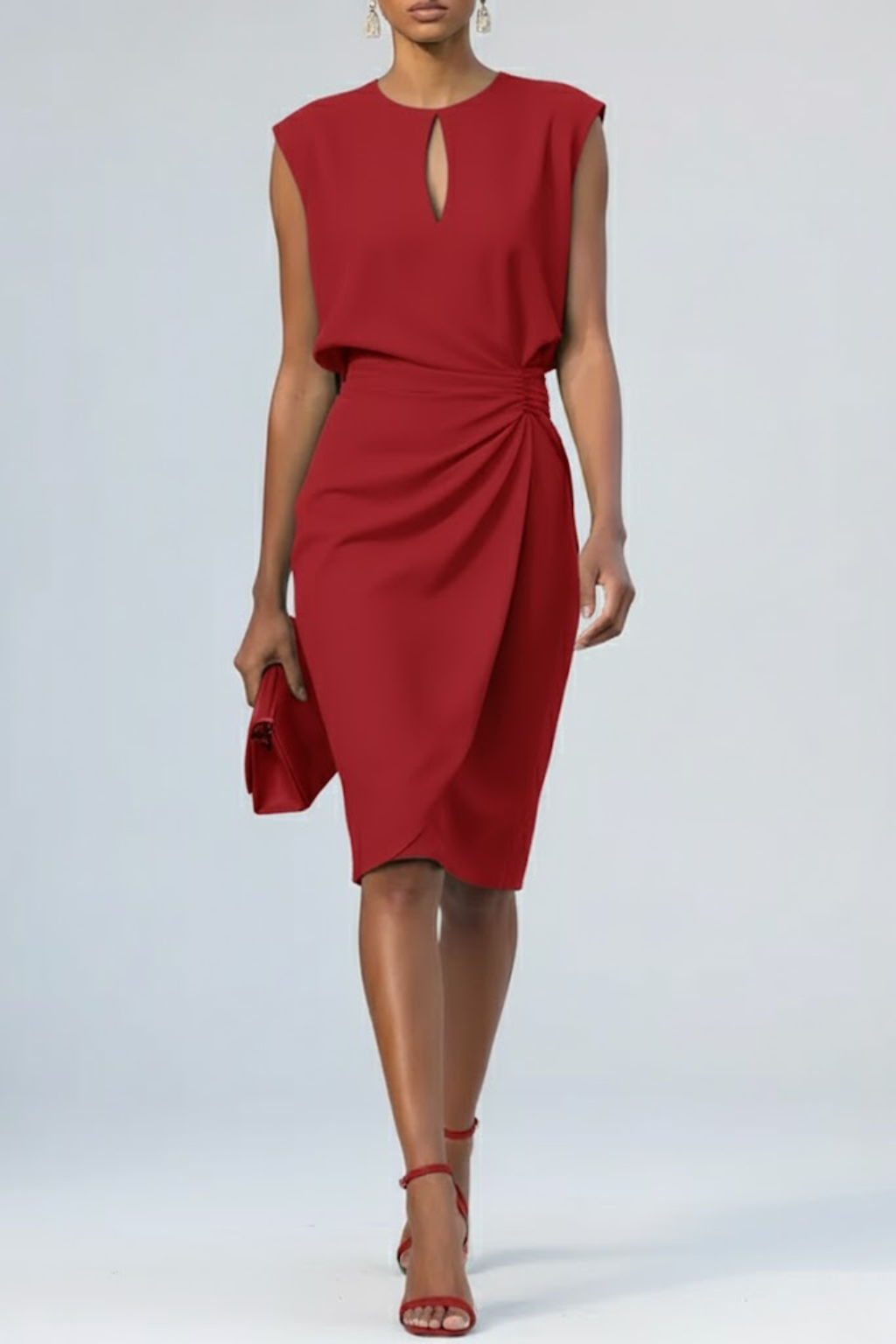Clara | Robe midi pour femme avec encolure à fente et détails froncés