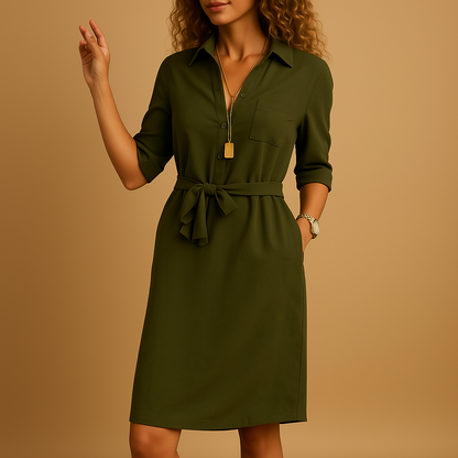 Nuria | Hemdblusenkleid für Damen mit Gürtel und Taschen