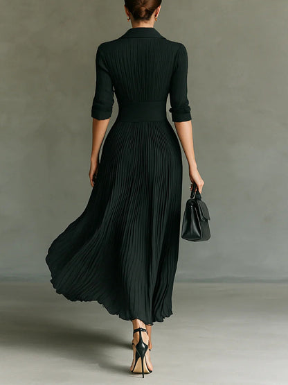 Salomé | Langes Kleid mit tailliertem Bund und plissiertem Rock  