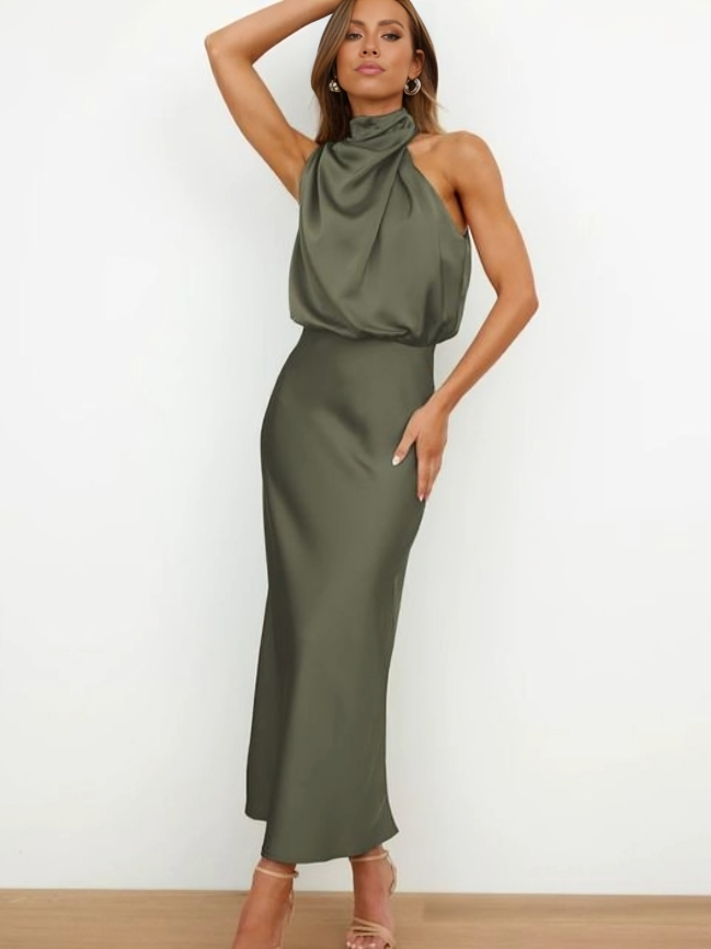 Laura | Vestido de noche de mujer chic con cuello halter y corte fluido