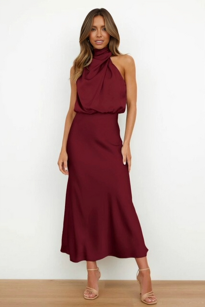 Laura | Vestido de noche de mujer chic con cuello halter y corte fluido