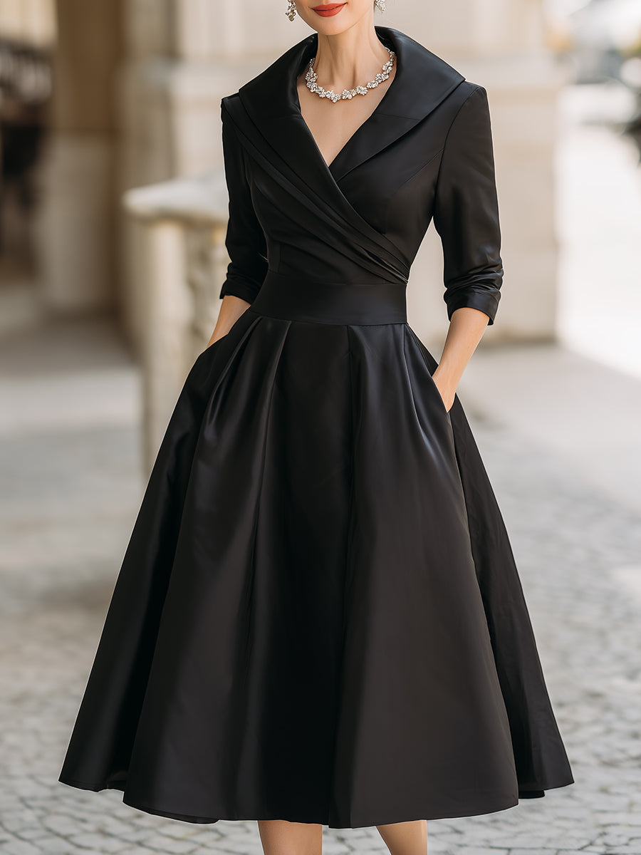 Victoria | Vestido midi elegante con manga larga y cuello cruzado