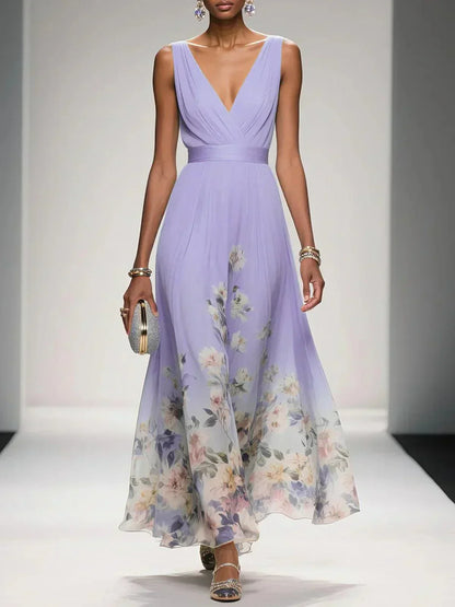 Daniela | Maxikleid für Damen mit Blumenmuster und V-Ausschnitt  