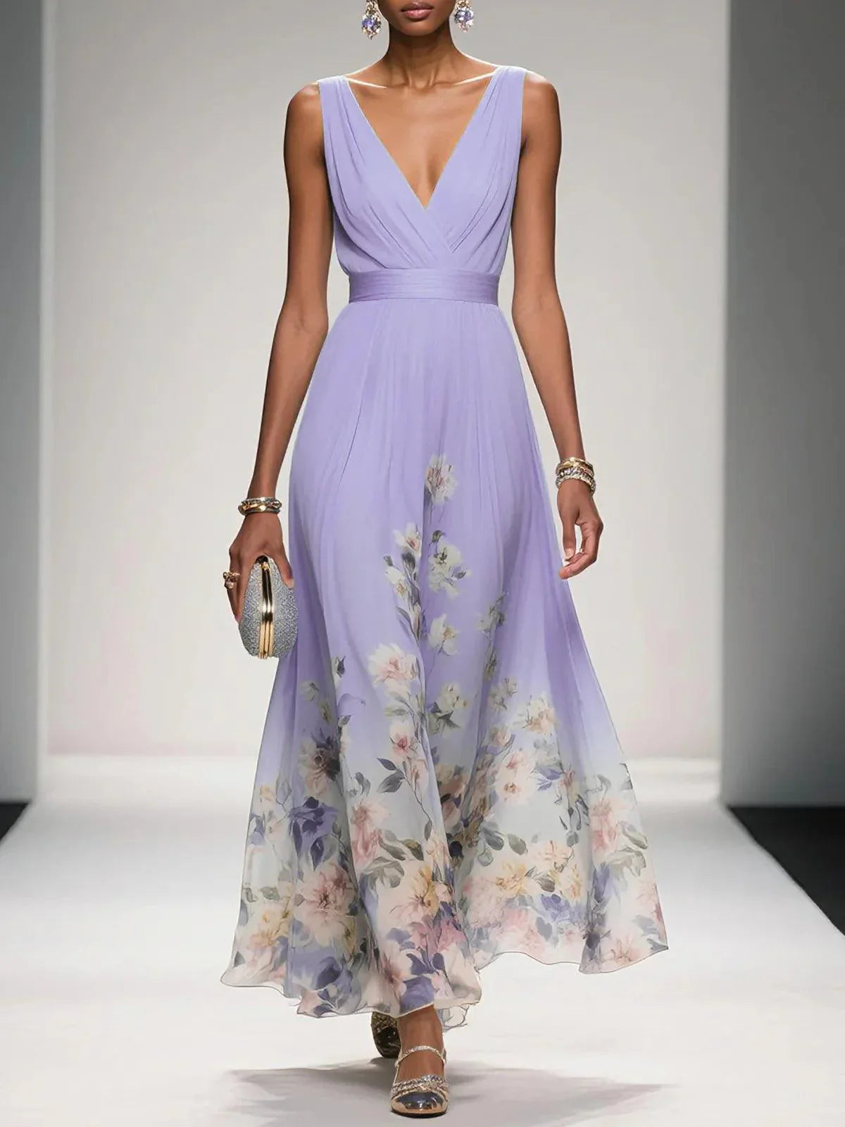 Umara | Maxi-Sommerkleid aus Chiffon mit Blumenmuster