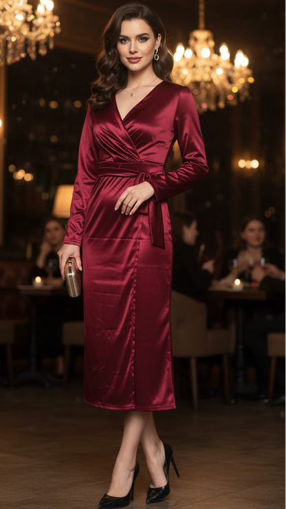 Pilar | Vestido midi cruzado elegante para mujer de primavera