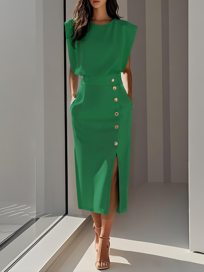 Beatriz | Midikleid für Damen mit Knöpfen und Frontschlitz  
